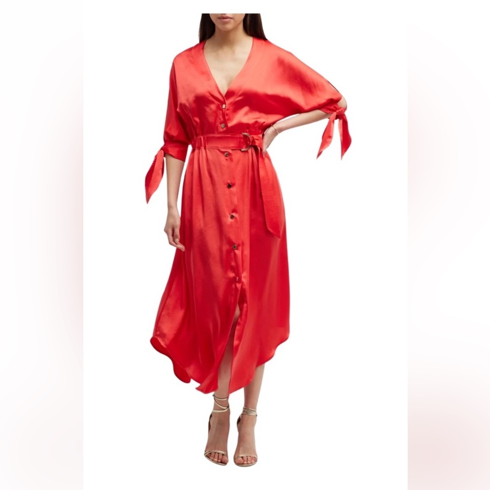 RAMY BROOK Baldwin Satin Belted Snap Shirtdress Grenadine Red Dress XS S 2 4 NWT
